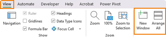 How to view both Excel sheets side by side?