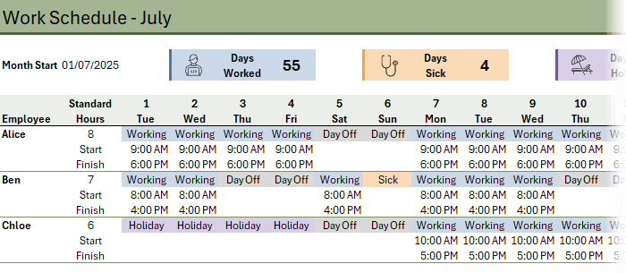 how to build a dynamic work schedule in Excel?