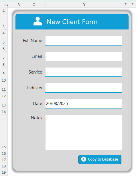 how to create a client form in Excel?