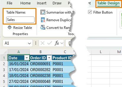 How to name tables in Excel?