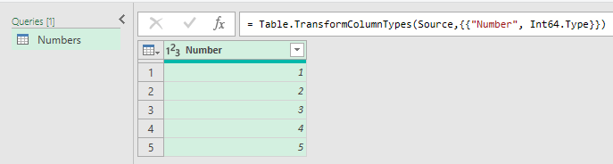 numbers in power query editor