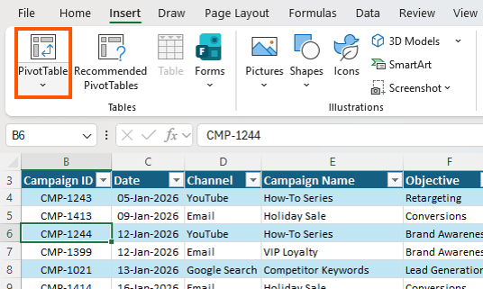 How to create a PivotTable in Excel?