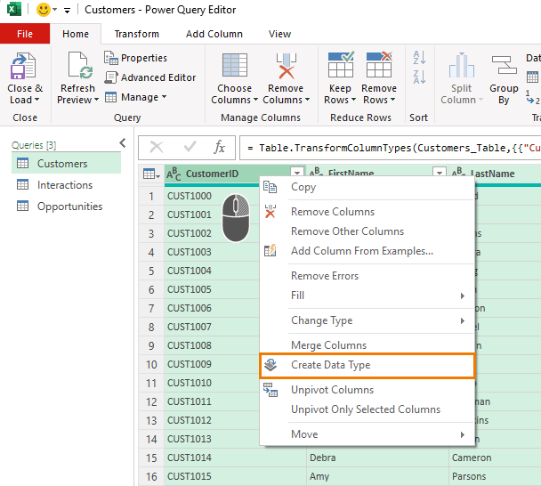 how to create custom data types in Power Query?