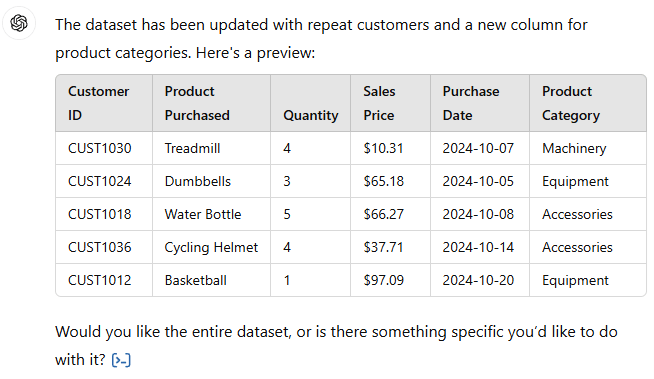 how to update your dataset with ChatGPT