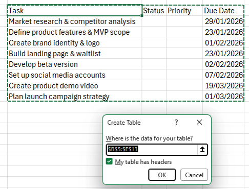 Convert to Excel Table