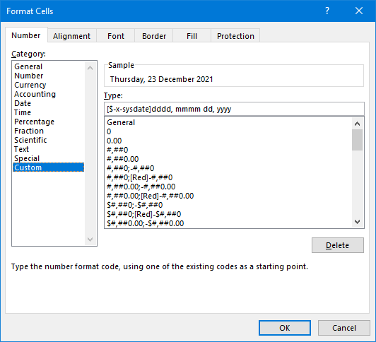 custom format dialog