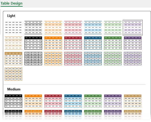 How to choose a table style in
Excel?