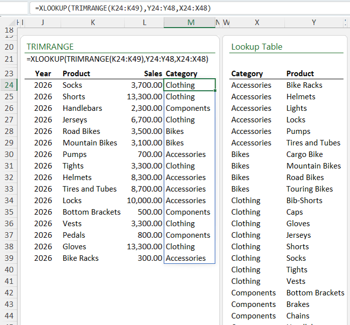 how to use the TRIMRANGE function in Excel?