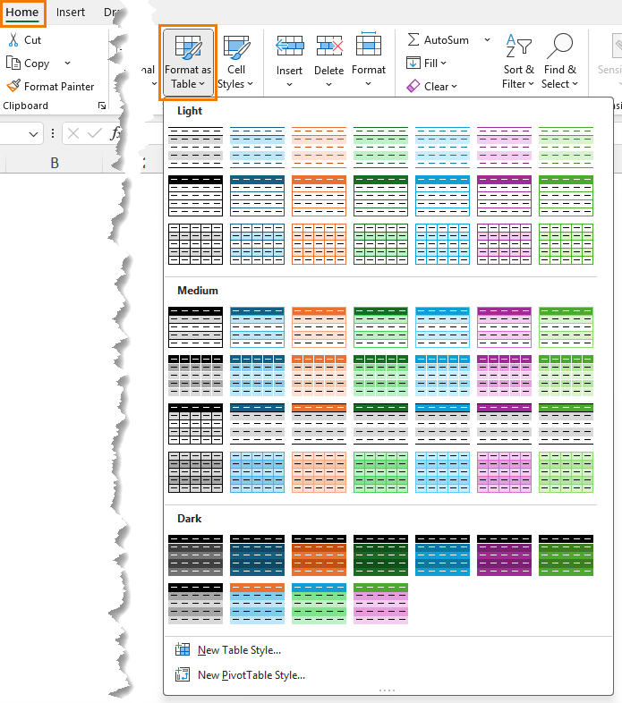 how to insert a table in Excel?
