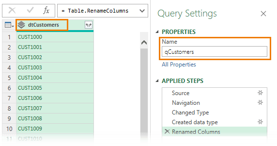 how to rename queries in Power Query?