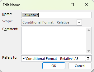 how to set relative named ranges in Excel?