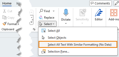 Select all text with similar formatting