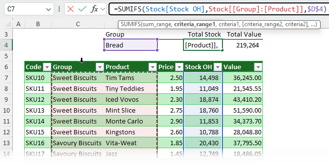 Excel interface