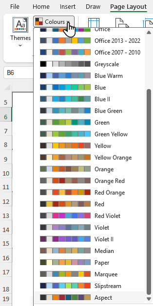 How to change the color theme in Excel?