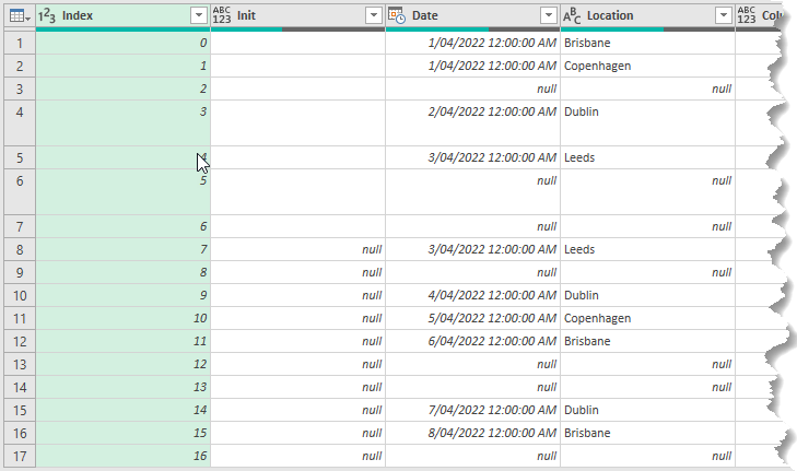 index column added