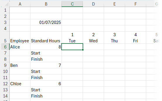 how to setup an employee table in Excel?