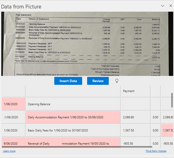 import data from picture preview