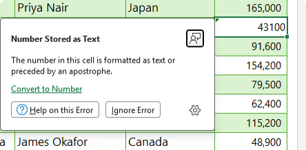 Comparing hidden differences in two Excel sheets by checking for numbers stored
as text