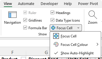 Use Focus Cell to Improve Navigation in Excel