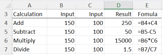 Examples of Excel formulas