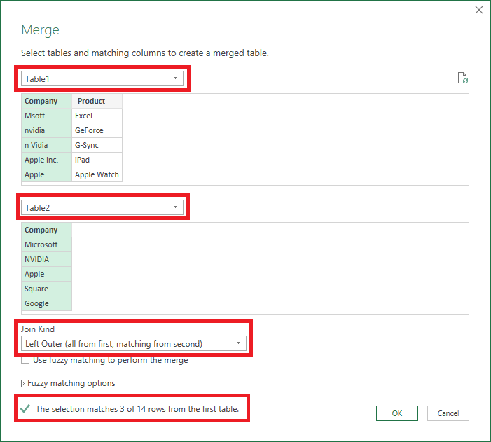 merge query dialog