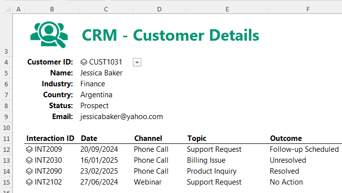 how to create the layout for CRM data in Excel?