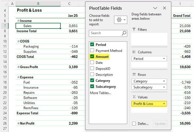 How to createa profit and
loss statemenet in Excel?