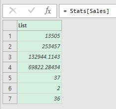 referring to table column as list