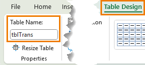 how to change a table name in Excel?