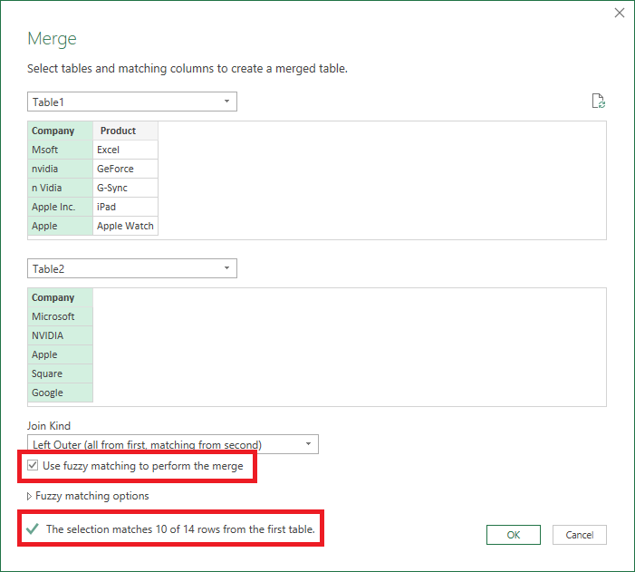 check fuzzy matching box