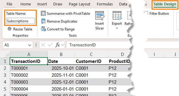 How to rename tables in Excel?