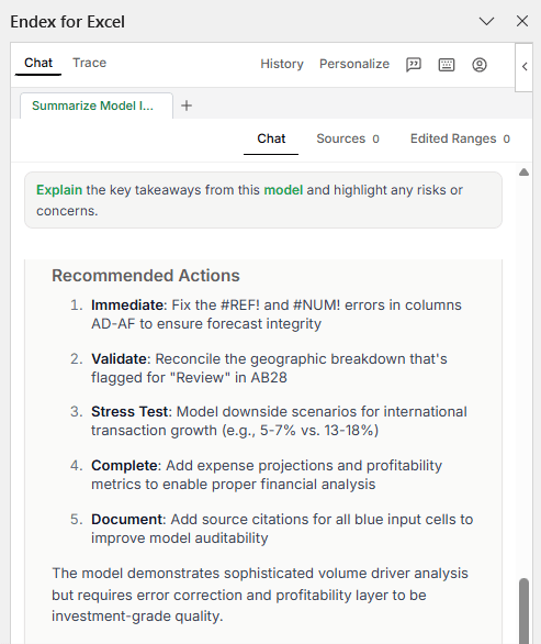 Does Endex in Excel point out errors in the spreadsheets?