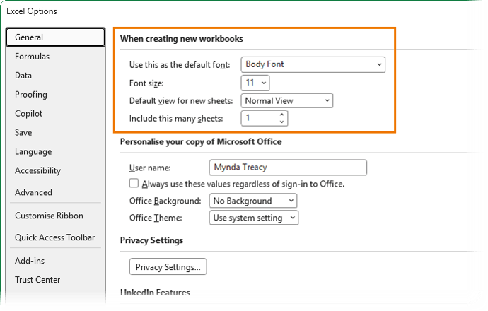 How to configure default font settings when creating new workbooks