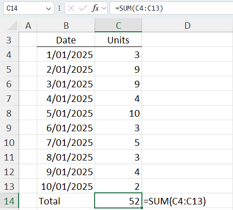 Excel SUM Function example