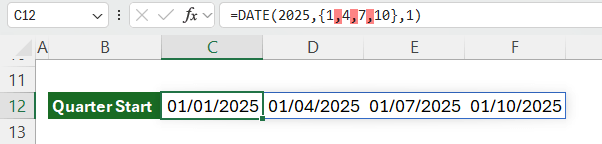 how to create a horizontal array in Excel?