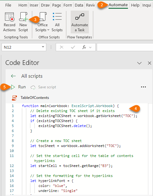 Insert Office Script into Excel