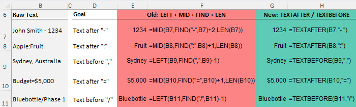 how to extract text strings using TEXTAFTER and TEXTBEFORE in Excel?