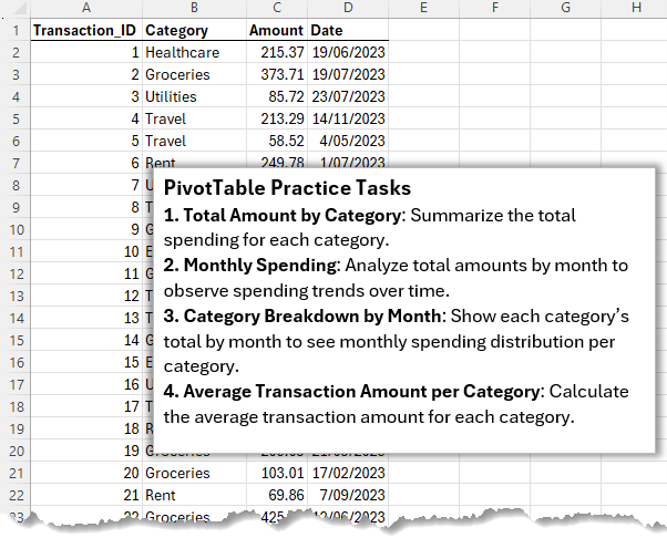 generate pivottable practice datasets from ChatGPT