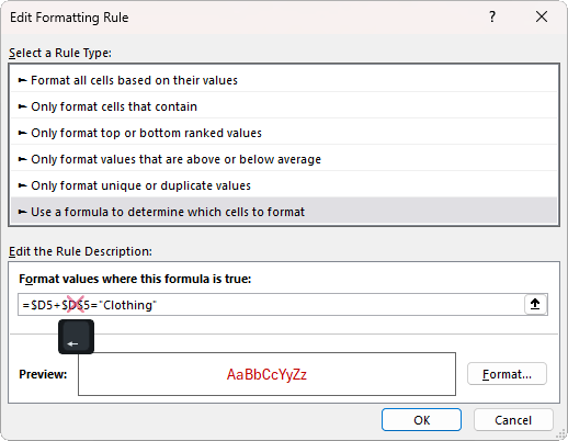How to go back and forth inside the formula bars in Excel?