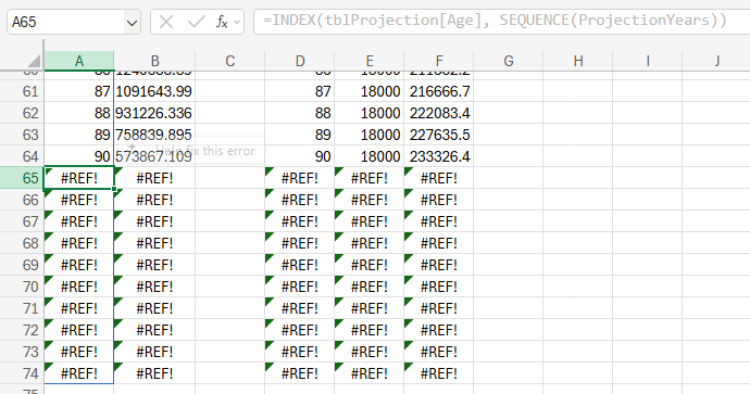 dahsboard referencing a fixed cell range doesn't expand dynmiaclly with an update in inputs