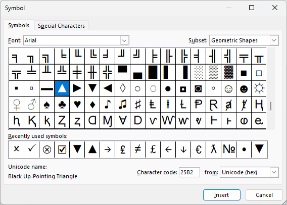 Which font to use to add symbols like arrows or in Excel?