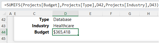 Excel screenshot showing SUMIFS formula.
