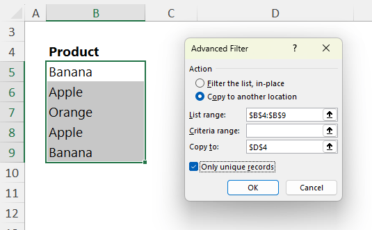 how to create unique lists in Excel?