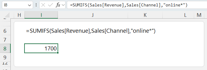 How to use wildcard with SUMIFS in Excel?