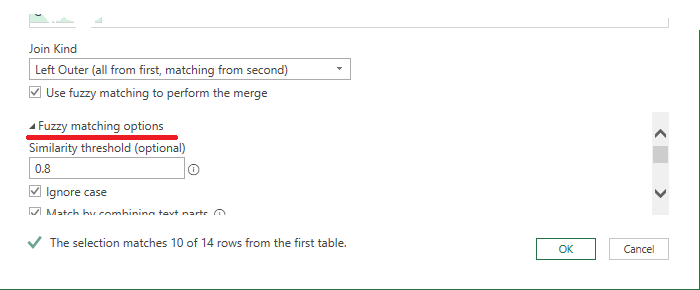 fuzzy matching options