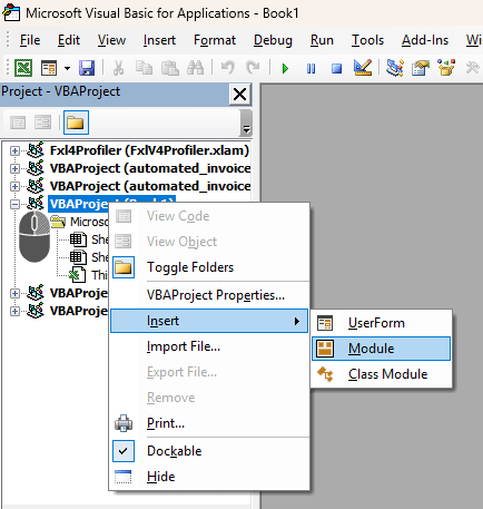 how to insert a module in Excel VAB Macro?