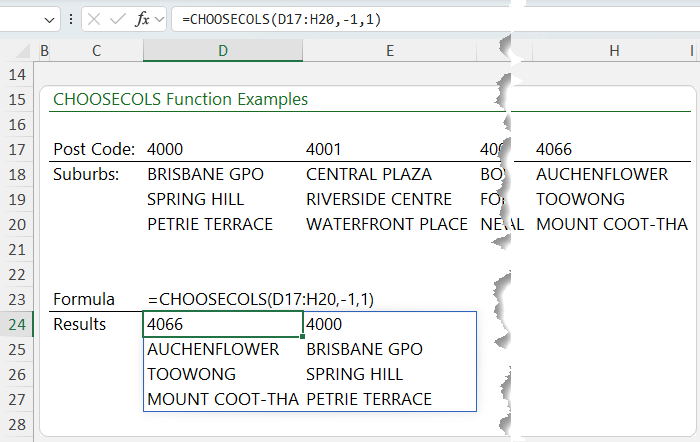 how to use the CHOOSECOLS function in Excel?
