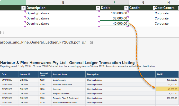 How to view highlighted transaction source inside original PDF document