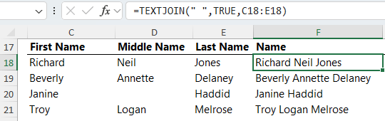 Using TEXTJOIN to join separate names