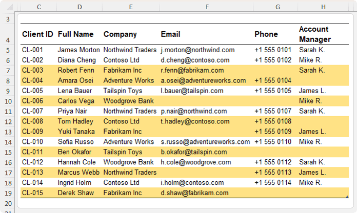 How to use ISBLANK in Conditional Formatting to flag missing data in rows in Excel?